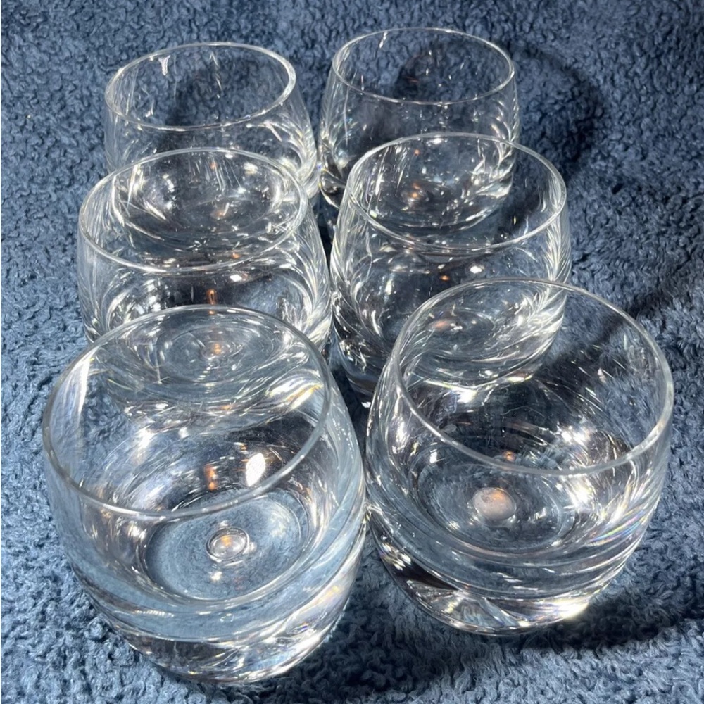 6Krosno Poland Bubble Bottom Whiskey  Cognac Glass  Hand Blown Heavy Vintage MCM